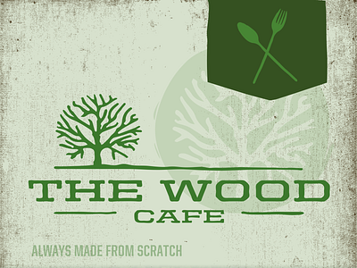 The Wood Cafe brand cafe food fork logo menu spoon wood