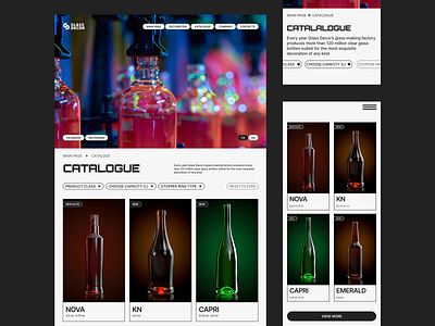 Glass decor concept: cataloge black bottles catalog corporate website design graphic design typography ui ux web white