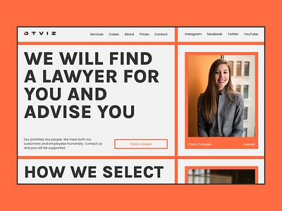 Main screen for the legal team corporate website design graphic design lawyer orange typography ui ux we web white