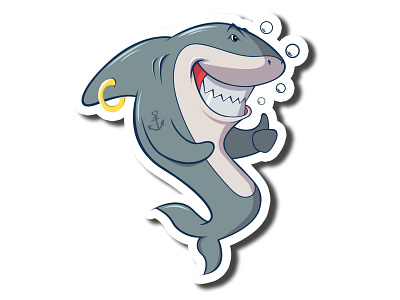 Happy Shark character design graphic design illustration logo sticker vector