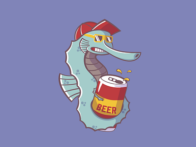 Drunken Seahorse beer can branding character design graphic design illustration logo seahorse vector