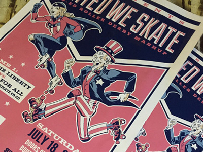 NWA Roller Derby July Poster derby design illustration patriotic poster roller derby skate uncle sam