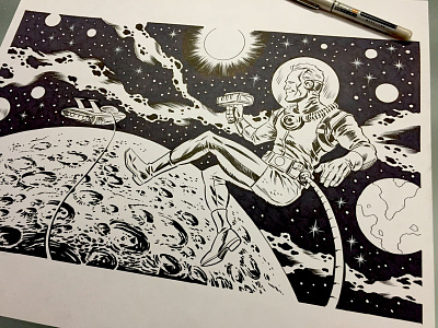 Astro Camerman astronaut drawing illustration inking space