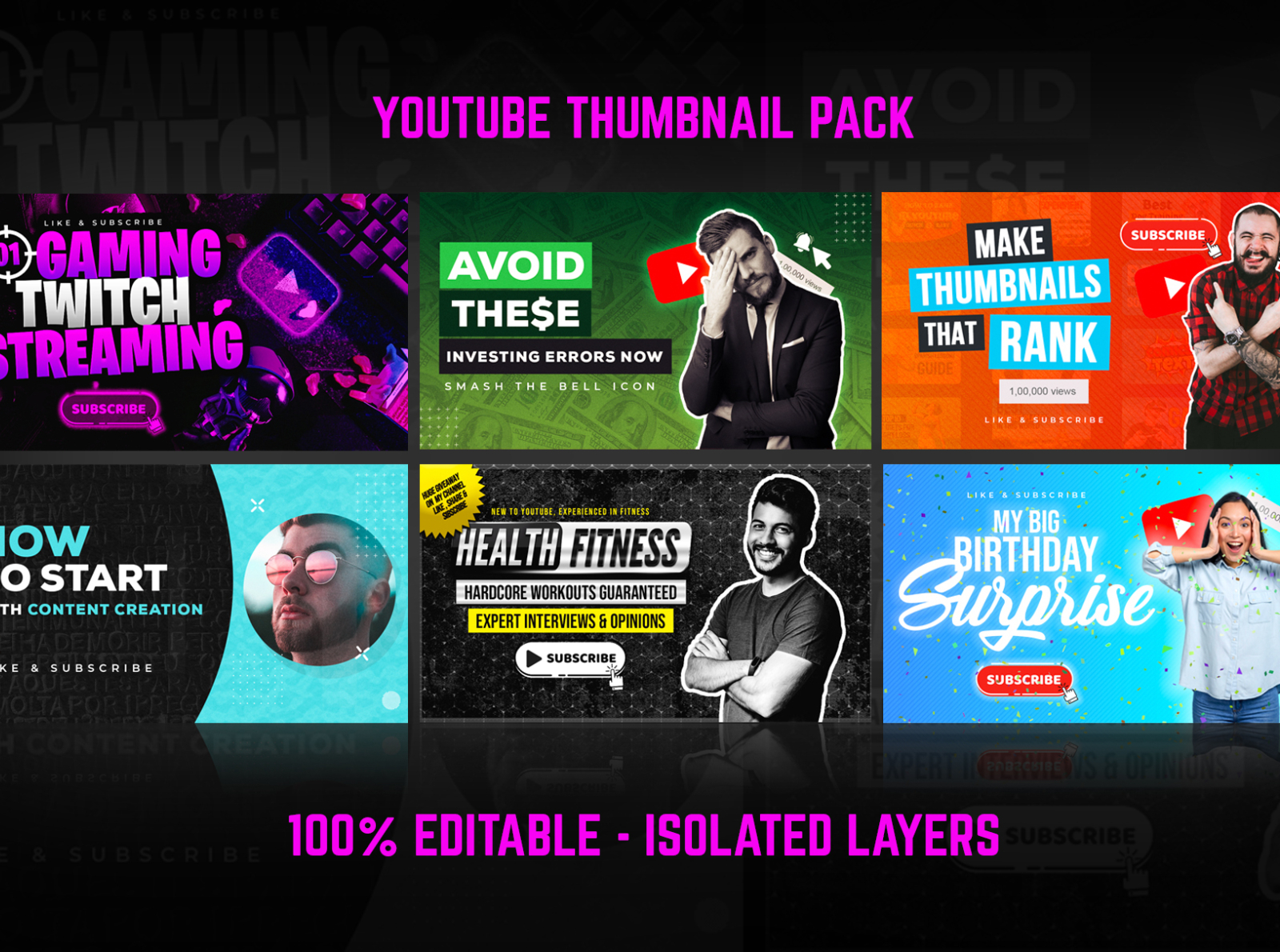 Youtube Thumbnail Pack 6 In 1 By Premade Pixels On Dribbble