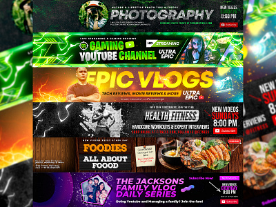 Youtube Banner Templates Set 1 photo effects youtube thumbnail