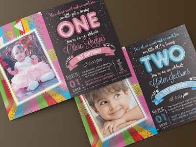 Kids & Baby Birthday Invitation baby birthday bright celebration colorful design graphic happy invitation kids one party