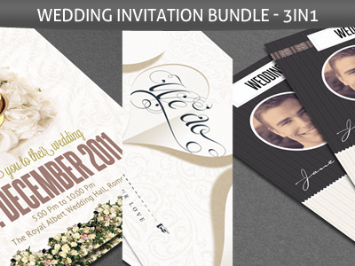 Wedding Invitation Bundle Pack 2 birthday bundles card cards celebration date do flyers greeting i invitation invitations invites marriage party premium professional proposal psd retro save the vintage wedding