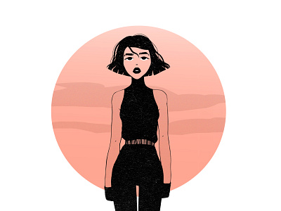 Dusk agent black black and white character design drawing dusk flat girl illustration minimalist peach pink simple sky sun sunset