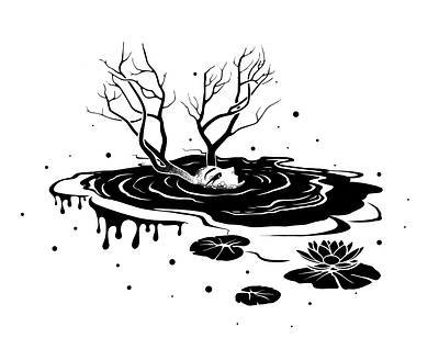 Swamp spirit black black and white drawing illustration ink minimalist monochrome simple spirit swamp