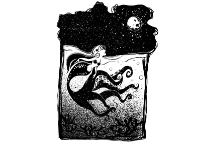 Mermaid black black and white design drawing illustration little mermaid mermaid minimalist moon night sea creature seaworld simple