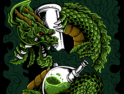 Dragon Weed Green design dragon graphic design illustration tshirt design weed