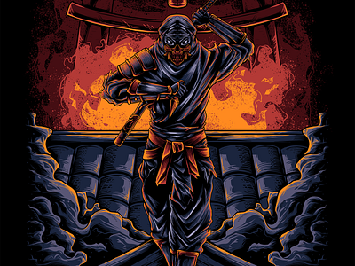 Ninja Ronin dark fantasy illustration japanese ninja ronin samurai tshirt design