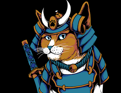 Samurai Ronin Neko Cat cat fanart fantasy illustration japanese ronin samurai tshirt design