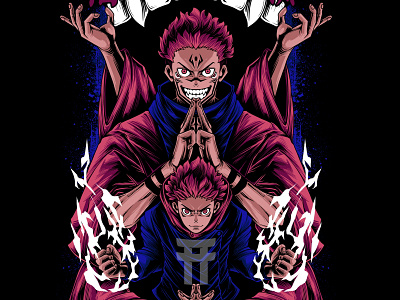 Itadori X Sukuna - Jujutsu Kaisen anime demon fanart fantasy illustration itadori yuji japanese jujutsu kaisen manga ryomen ryomen sukuna sukuna tshirt design