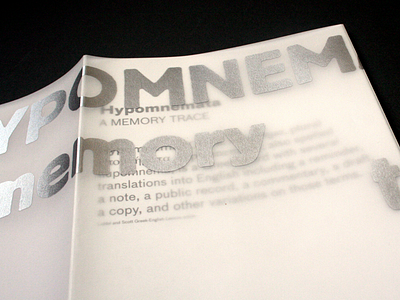 Hypomnemata Cover Detail art book catalogue design indesign layout lithographic print tracing paper typography