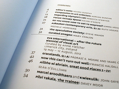 Pva Limerick contents page detail art book critique design journal layout print publication