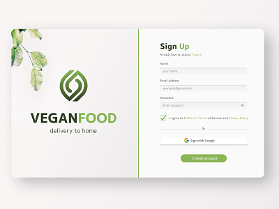 Vegan Food/Sign Up Form UI/UX app design figma logo ui ux