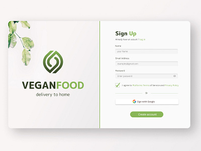 Vegan Food/Sign Up Form UI/UX