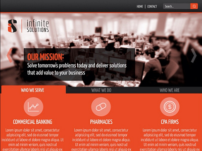 Infinite Solutions mockup black orange technology website