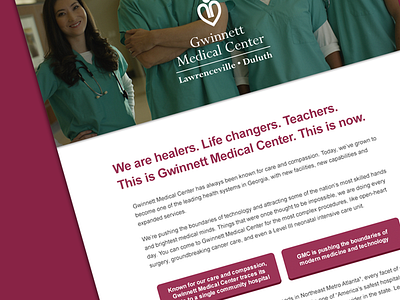 Landing page for Gwinnett Medical Center hospital landing medical website
