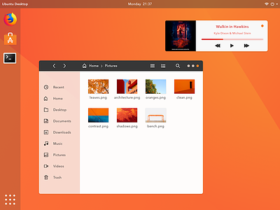 Ubuntu // redesigned dark firefox flat fluid linux modern music player orange os redesign stranger things ubuntu