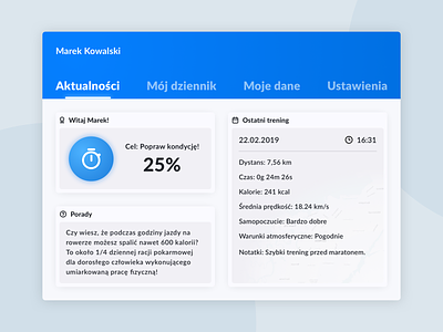 Aero - Dziennik rowerzysty 2.0 blue cards cycle app desktop fit gradient lato mac map navbar overhaul redesign