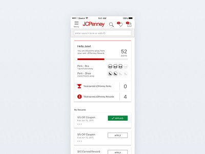 JCPenney Rewards Dashboard