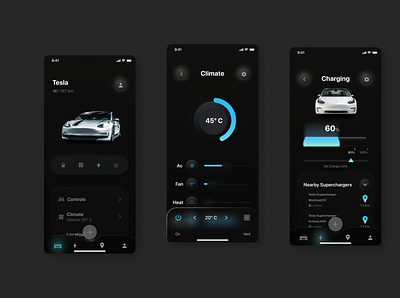 Dark Neumorphism Tesla App app car dark design remotejobs tesla ui uidesign uiux userexperience ux