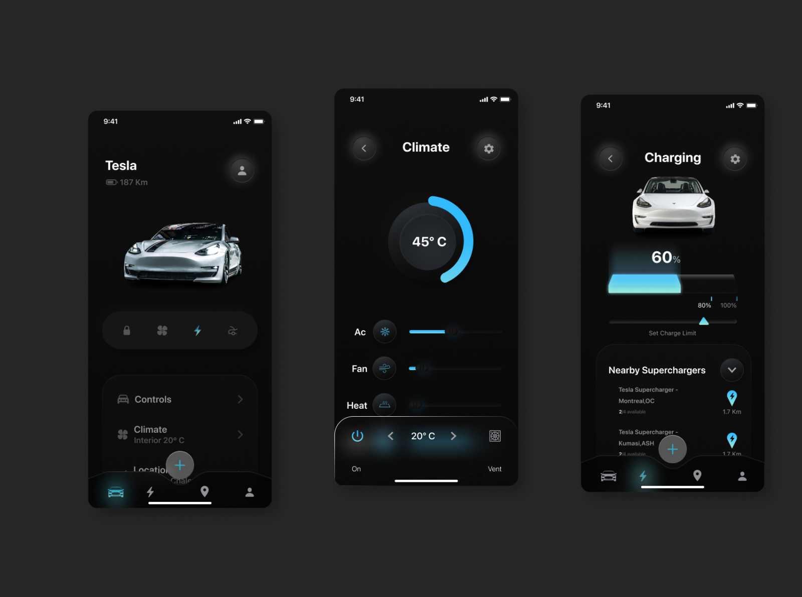 Dark Neumorphism Tesla App by Godfred Koranteng on Dribbble