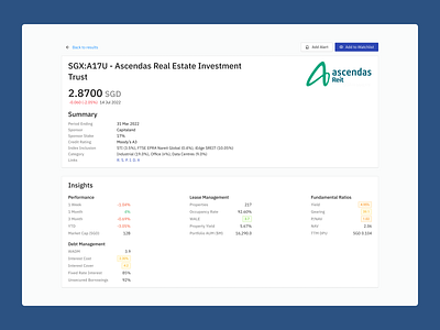 Web App Redesign - REITs Screener Details Page ui ux