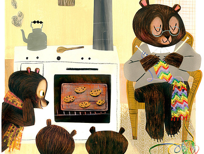 Bears and Cookies art bears character design collage color cookies gouache illustration non binary painting
