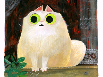 Scaredy Cat cartoon cat gouache illustration kitty painting