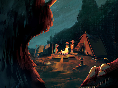 Monsters In Training amazonrapids art campfire camping digital painting illustration kidslit monsters