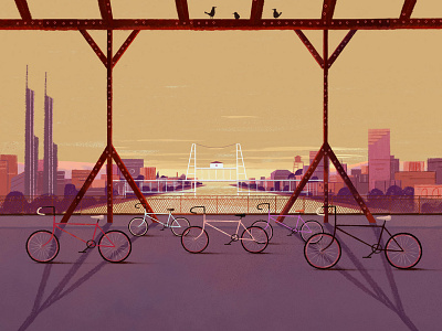 Travel Portland: Steelbridge animation animation art art background art color environment design illustration painting portland production design