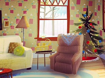 Untitled Christmas Living Room Concept animation animation art art color digitalpainting environment design illustration livingroom painting production design