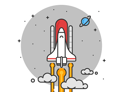 Rocket Launch clouds digital illustration line art nasa planet rocket space space shuttle stars vector art