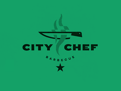 City Chef bar barbeque branding burger craftbeer dots icon knife laukaistudio logo logodesign raster smoke flame star typography vintage