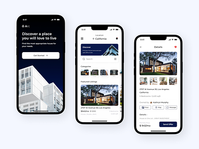 Arc - Buy and Rent Houses apartment app app for rent application design figma graphic design house app house rent rent houses ui uiux ux