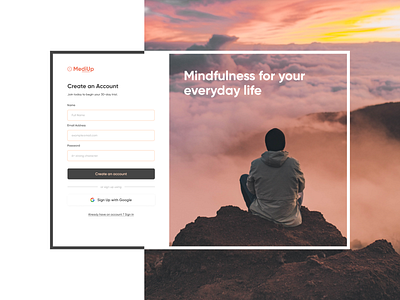 Daily UI Design Challenge | Sign Up Page | Day 01 01 app application challenge create account daily ui dailyui dailyui001 design figma graphic design logo meditaion sign up sign up page ui ui design website