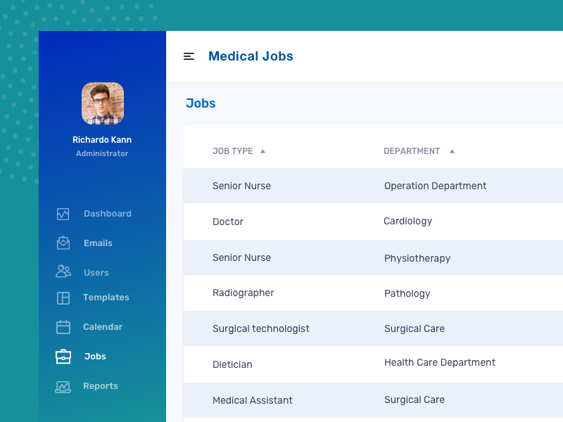 Medical jobs dashboard medical app health ui dashboard jobsite medicine clean green blue jobs medical