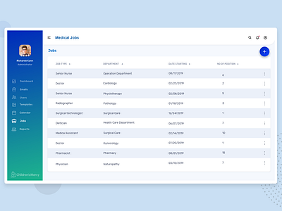 Medical Jobs dashboard full view blue clean dashboard design green health jobs medical medical app medicine ui