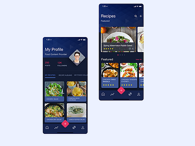 Food App app app design application blue food food and drink foodie gradiant my profile recipe recipe app recipe card recipes