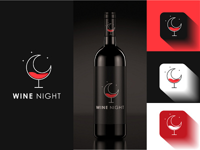 Wine Night Logo Design branding logo logo design minimal logo night logo wine logo