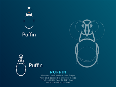 Puffin logo branding design icon illustration logo typography vector