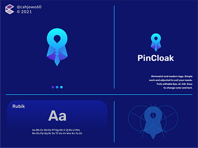 Pin Cloak logo app branding cloak design graphic design grid icon illustration logo minimalist modern pin typography ui vector