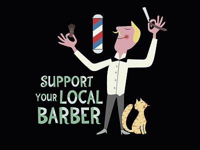 Support your local barber barber cat illustration mustache