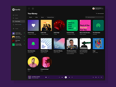 Spotify Web Redesign - Your Library branding concept design library music redesign sidebar spotify ui ux web webapp webdesign