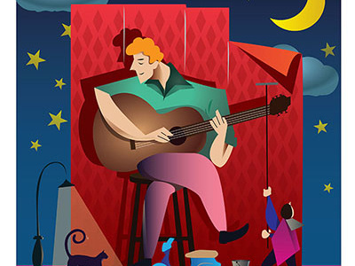 Guitar Recital cat concert drawing guitarist illustration night poster recital saloon