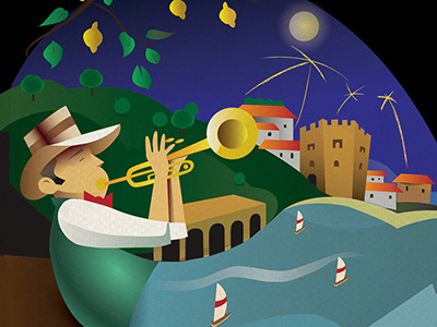 Jazz Festival blues festival illustration jazz medditernean musician ocean sea trumpet