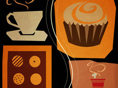 Art deco cafe art cafe cake cook deco illustration pasta poster tea